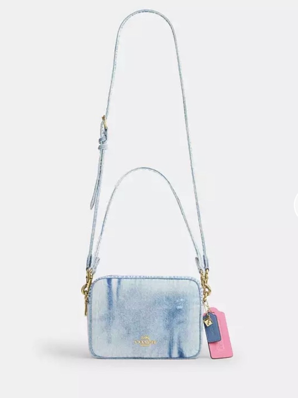 Coach Large Carey Crossbody Bag In Loved Denim With Charms